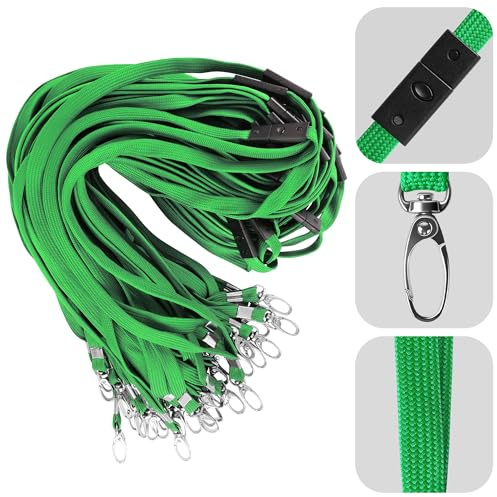 Oaioya Lot de 50 Cordons Tour de Cou Professionnels Vert 45x1 cm - Lanière Porte-Badge en Coton Tressé avec Clip Métal Rotatif 360° et Détachement Rapide pour Badge, Clés, Téléphone