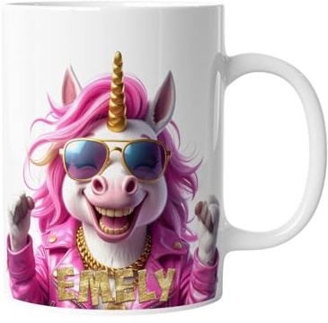 Personalisierte Kaffeetasse Lustiges Einhorn Frau | Keramik Becher mit Namen – lustige Tiermotiv Tasse, Geschenkidee für Männer, Frauen, Kinder & Kollegen – spülmaschinenfest, 330ml