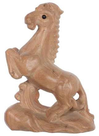 ULDIGI Statua Cavallo in Legno Intagliato Cinese Scultura Animale Feng Shui Decorazione Desktop in Legno Naturale per Casa e Ufficio