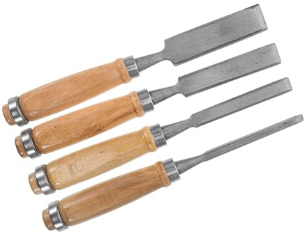 NIYANGLE 4 piezas Formones para Madera con Mango de Madera Ergonómico y Bolsa de Hierro Fundido Cinceles para Tallado Carpintería y Bricolaje Precisión Alta