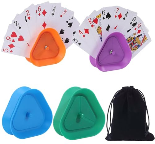 Juguta 4 Stück Kartenhalter Kinder, Dreieckiger Spielkartenhalter, Spielkartenhalter Kunststoff Wiederverwendbar, Kartenhalter für Senioren Erwachsene und Kinder, Spielkartenhalter Freisprech