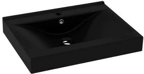Vasque à Encastrer, Lavabo Encastré Céramique Évier Encastrable Salle de Bain avec trou de robinet Noir mat 60x46 cm Céramique