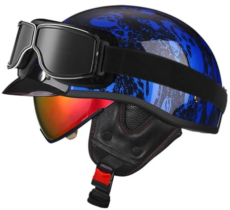 Mezzo Casco Leggero Vintage Caschi Jet E Demi-Jet Moto Con Visiera Caschi Cromwell Approvato DOTECE Aperto Casco Retrò Moto Elmetto Scodella Per Scooter Cruiser Uomini Donne B,XXL:63-64CM