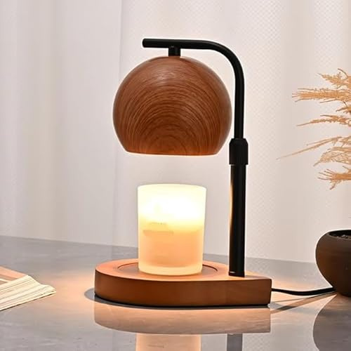 Lámpara calentadora de velas con temporizador regulable, altura ajustable, pantalla de madera para aromaterapia, quemador de cera derretida para tarros perfumados, velas con 2 bombillas, decoración