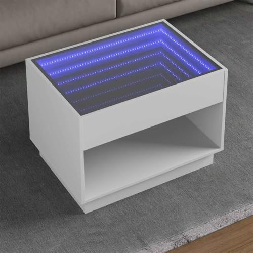 KTHLBRH Infinity LED Coffee Table with RGB Lights and Sturdy Tabletop, 70x50x50 cm, Engineered Wood for Living Room and Bedroom