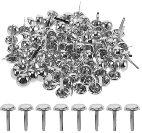 Mikikit 100 Sujetadores de Papel de Hierro Cabeza Redonda Plateada para Manualidades y Scrapbooking, Compactos y Compatibles Grosores Versátiles para Uso Escolar y Oficina