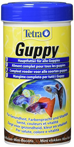 Tetra Guppy (Hauptfutter für Guppys und andere lebendgebärende Zahnkarpfen, Miniflocken mit Farberstärkern, 250 ml, Dose