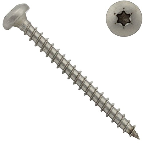 Spanplattenschrauben mit Rundkopf und TX - 4 x 60 mm - (100 Stück) - (verstärkter Kopf, Pan Head, Antrieb: T-20) - Vollgewinde - Edelstahl A2 V2A - SC9045 | SC-Normteile®