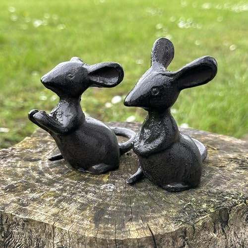 Paire de Crackers en Fonte Solide pour décoration de Jardin, Une Souris parlante et Une « écoute »