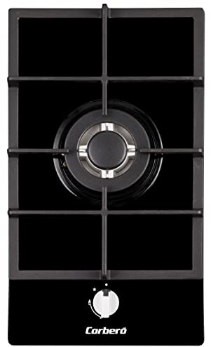Corberó - Encimera de Gas Domino | CPCGY111DNCI | 3,3 kW | Zona Wok | Autoencendido Mandos | Diseño Compacto 32x52x11 cm | Kit de conversión a Gas Natural | Gas Butano | Negro