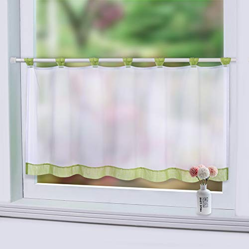 LinTimes Bistro Cortina Cortina de Disco con bucles shorttore Voile Bistro Cortina Cortina de Cocina, Verde, 60 * 145 cm, 1 Pieza