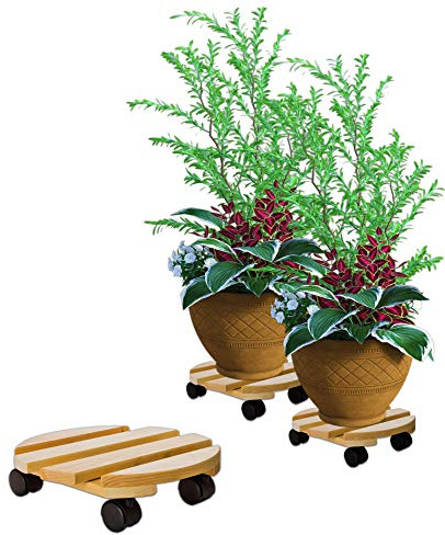 BigDean Pflanzenroller rund Buchenholz massives Holz 30x30cm bis 120Kg