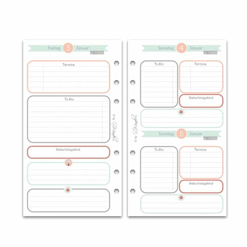 SinnWunder® Premium Kalendereinlagen 2025 - Tages-Kalender mit 1 Tag pro Seite – Größe Personal – 6-fach-Lochung – HappySinn