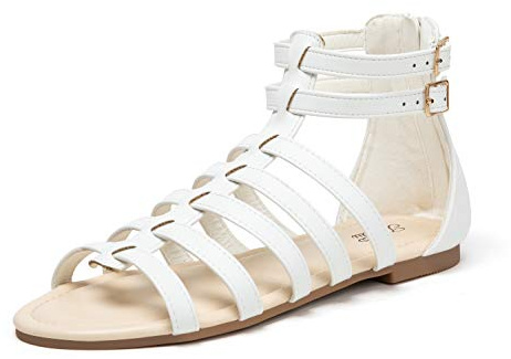 katliu remsandaler damer platta romerska sandaler sommar läder bohemiska strandsandaler, Vit, 37 EU