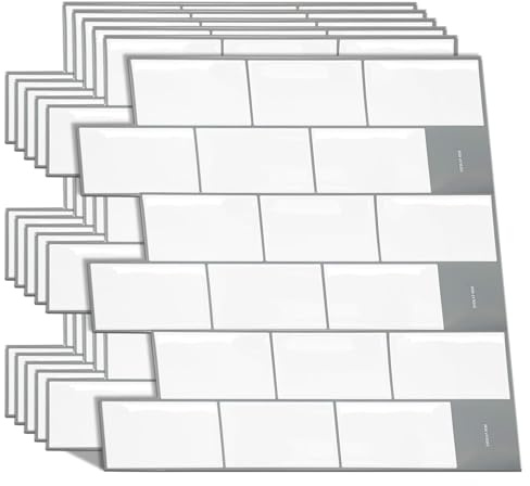 WALPLUS 12 Stück 30.5x15.4cm Metro Brick White Klebefliesen Bad Wandfliesen Selbstklebend Fliesen Selbstklebend 3D Fliesenaufkleber küche Bad Mosaikfliesen