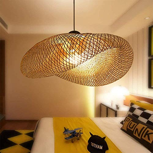 Retro Bambus Gewebte Lampe Land Natürlichen Bambus Pendelleuchte Handgewebten Pendellampe E27 Höhenverstellbare Deckenlampe Restaurant Teestube Dekoration Lampe Korridor Nachtlicht Hängelampe,80cm