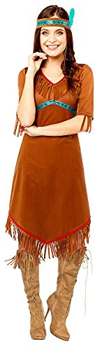 amscan 9907077 Indianer-Kostüm für Erwachsene, Größe 38-40, Damen, braun, 44-47