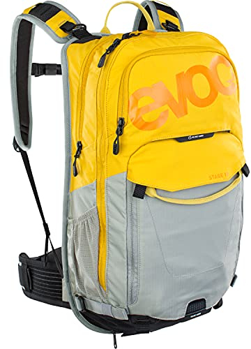 EVOC STAGE 18 technischer Rucksack für Radtouren & Trails, Backpack (Trekkingrucksack mit viel Stauraum, durchdachtes Taschenmanagement, Rückenbelüftung & verstellbare Schultergurte), Curry/Stein