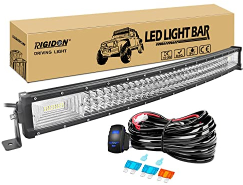 RIGIDON gebogene led lichtleiste kfz 12v kabelbaum kit, 32 zoll 80cm 405W | 6000K weiß, wasserdichte, curved led lightbar, offroad beleuchtung, arbeitsleuchte für LKW ATV SUV 4x4 auto Pickup fahrzeuge