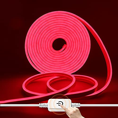 HEGEHE Dimmbar Neon LED Streifen, 12V 2835 LED Strip Wasserdicht Diffusion Silikon Neon Flex LED Lichtband Schlauch für Innen Aussenbereich Heim Küche DIY Deko (Rot, 2M)