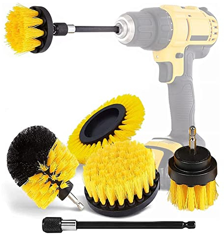 Bürstenaufsatz Bohrmaschine Set 5 Stück Bohrbürsten Befestigung Reinigungsbürste, Reinigung BohrbürsteVerlängerungsstange, Für Felgen, Badewanne, Fliesen, Küche, Auto, Sofa Ecken & Grill