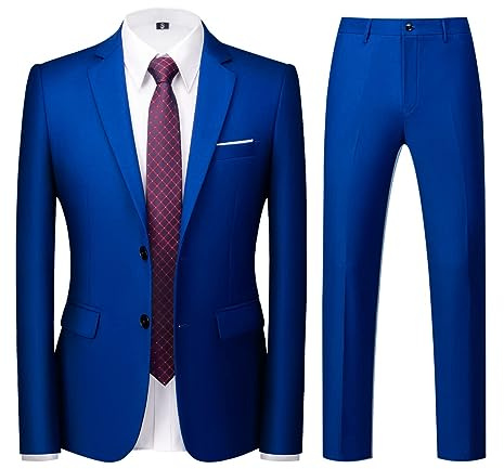 Herrkostymer 2 delar smal passform enkelknäppt två knappar svart bröllop smoking kostym blazer byxor set, Jewel Blue, XXL