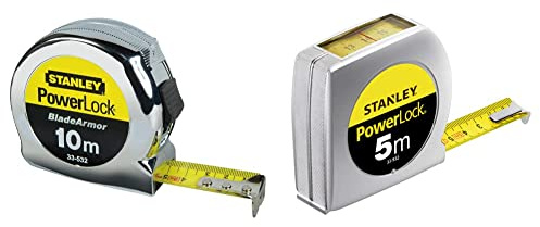 Stanley - Powerlock mètre Ruban 10m x 25mm Fabriqué en France & 0-33-932 mètre 5 m x 19 mm Powerlock Fabriqué en France - Lecture Directe - Ruban Large - Revêtement Blade Armor et mylar
