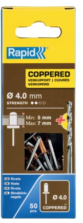 Rapid Scatola da 50 Rivetti in Alluminio da Ø4 x 10 mm, Adatti a Fissare Grondaie, Tubazioni e Lamiere, Include Punta per il Trapano - Rivestiti in Rame (5001462)
