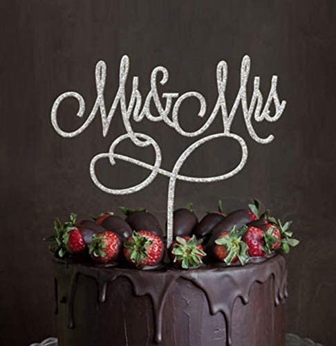 Mr and Mrs Cake Topper, Acrylic Silver Wedding Cake Topper Party Cake Decoration