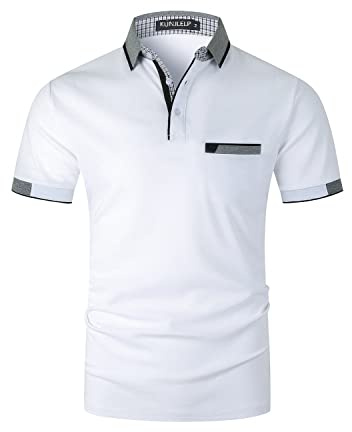 KUNJLELP Poloshirt Herren Kurzarm Polohemd Männer Kontrastfarbe Baumwolle mit Tasche T-Shirt Sommer