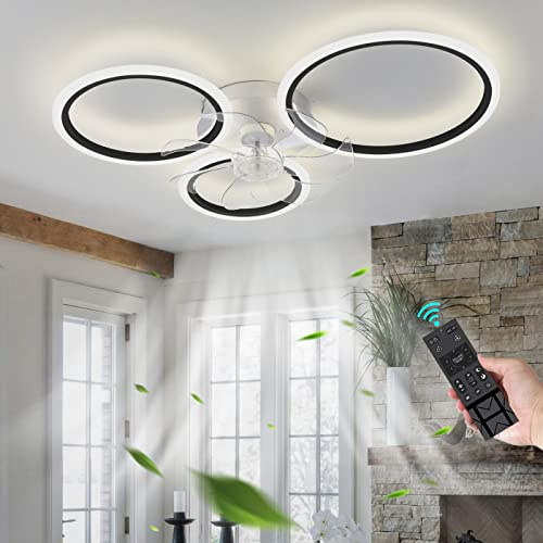 ycwdcz 72W Design Dimmable Lustre Ventilateur De Plafond LED avec Telecommande Réversible Ventilateur Silencieux Plafond Moteur DC 6 Vitesses pour Salon Chambre Lustre Plafonnier-Black