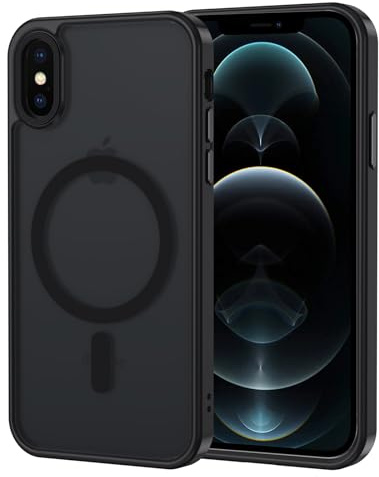 XTCASE für iPhone XS Max Hülle Magnetisch kompatibel mit Magsafe, Matt Transluzente Handyhülle für iPhone XS Max (6.5) Kratzfeste PC Rückseite + TPU Bumper - Schwarz