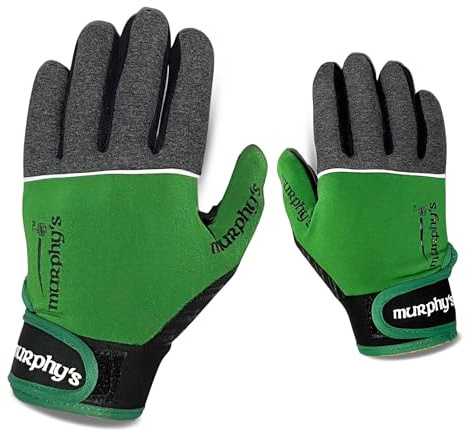 Murphys V2 gaeliska fotboll barnhandskar, premium latex fältspelare vantar, hållbar krok och ögla stängning, grå och grön, 5/under 10 år