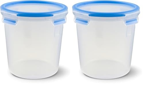 Emsa 508553 Clip & Close Frischhaltedose | Rund | 2,0 Liter | Clip-Verschluss | Kunststoff | Transparent/Blau, 1 Stück (2er Pack)