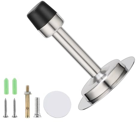 Misuyue Door Stoppers, Self Adhesive Door Stop, 4 inch/10.5cm Door Stoppers for Skirtings, Stainless Steel Wall Mounted Door Stop with Rubber Buffer Contains Fasteners Tall Metal Door Stop(Silver)