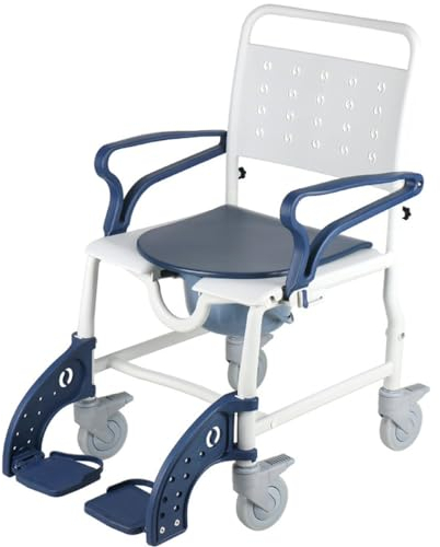 Dusch Toilettenstuhl Fahrbar Nachtstuhl,Pflege Toilettenrollstuhl,Commode Toilet Chair for Bedroom,Pflege Toilettenrollstuhl,Die Armlehne kann angehoben und abgesenkt werden A