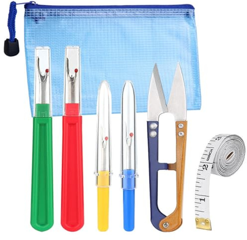 Visxcnu Kit de Abridor de Costuras 4 Piezas, Herramienta para Cortar Hilos con Tijeras de Recortar, Herramienta para Dobladillos, Costureras, Bolsillos, Costura