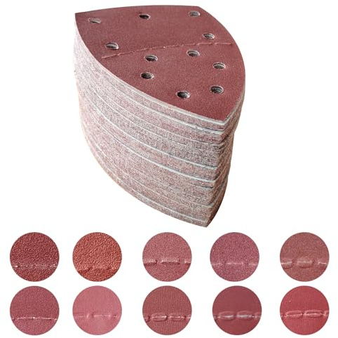 Wanmutrun Papel de Lija Mouse 100 piezas 11 Hoyos Grano40 60 80 120 150 180 240 320 400 600 Hojas de Lija Triangular para Lijadora de Detalle Mouse