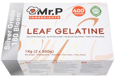 Mr. P Ingredients Gelatina in Fogli 400 Pz 1kg Qualità Silver, Addensante alimentare versatile 180 Bloom per Dolci, Torte e Dessert, Gluten Free ideale per Cheesecake, Panna Cotta e Gelatine, No OGM