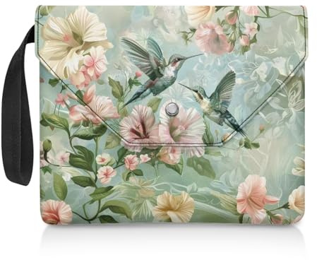 NETILGEN Buchhülle für Mädchen, Buchhülle mit gepolsterter Buchschutztasche für Taschenbuch, Bibel, Lehrbücher, Buch, Sox, Buchgeldbörse für Frauen, Kolibri, Blumenmuster, Grün