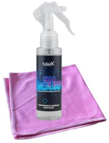 AutoFullCar - Tratamiento Super Hidrofóbico H9 Glass FullCarX + Bayeta Específica Para Cristales - Formato Difusor 100 ml. - Repelente De Lluvia Para Los Cristales De Tu Vehículo - Facil De Aplicar