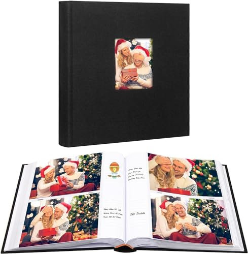240 Taschen Fotoalbum 13x18 mit Schreibplatz, große Kapazität 13x18 Fotoalbum hält 240 Fotos, Leinenabdeckung säurefreie Seiten Fotobuch mit Memo für Baby Familie Jahrestag Hochzeit Fotos (Schwarz)