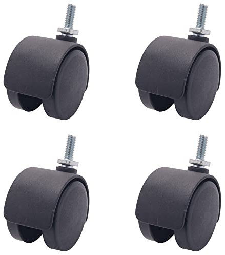 Roulette à tige filetée double roue noire 6 mm tige filetée 40 mm