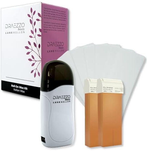 Draezzo - Cera Depilatoria Roll On Kit. Calentador Cera Roll On + 2 Cartuchos Roll On Cera Depilatoria + 100 Bandas Depilatorias. Descubre los beneficios del argán. Luxe RollOn