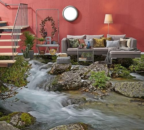 Benutzerdefinierte Selbstklebende Boden Wandtapete 3D Steinfluss, 150 * 105cm Bodenfliesen Aufkleber Wohnzimmer Studie Pvc Wasserdicht Tragen 3D Bodenbelag Tapete