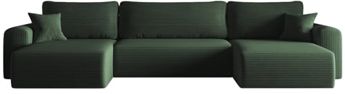 Kaiser Möbel - Ecksofa mit Schlaffunktion und Bettkasten, Wohnlandschaft U Form, Schlafsofa, Klappsofa, Bequemes Couch mit Ottomanen für Wohnzimmer, Bigsofa, Relaxsofa, Capri U, Poso, Grün