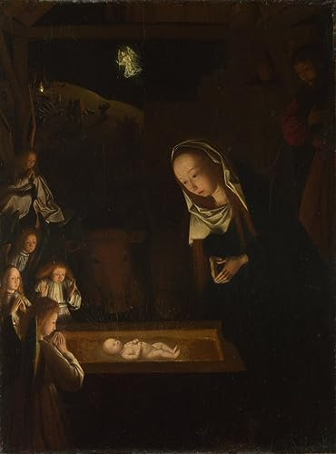 HCOTZHPY Berühmtes Gemälde Leinwand Bilder Kunstdrucke Abstrakt Poster Die Krippe Bei Nacht Von Geertgen Tot Sint Jans Moderne Farbposter für Wohnzimmer 60x90cm