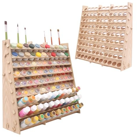 ARFETIGO Großer Farb-Organizer aus Holz mit 60 Flaschen, 60 Flaschen, Pinselregal für Acryl, Öl, Handwerk, Hobby, Mini-Modellfarbe, Mal-Organizer für Künstler (horizontal) (Vertical)