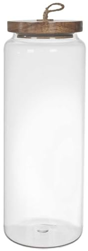 HOME DECO FACTORY - KA0263 Bocal en Verre avec Couvercle en Acacia - Design Élégant pour Cuisine et Rangement - Idéal pour Herbes et Épices - Hauteur 27,5 cm - Transparent et Marron
