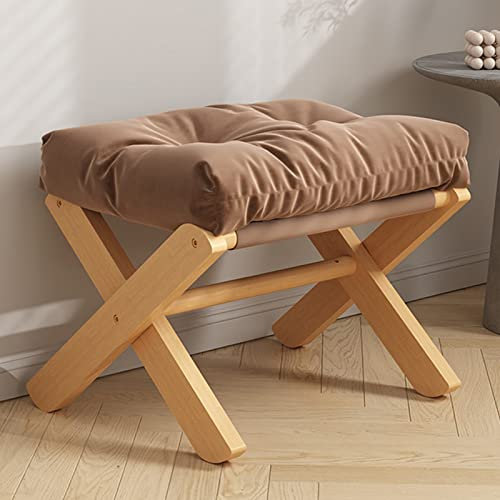 GXXINGIN Klappbarer Fußhocker aus Samt, gepolsterter Tritthocker mit Knopfheftung, platzsparender Schuhständer aus Strudy-Holz mit X-Beinen für Wohnzimmer und Schlafzimmer (33 x 45 x 40 cm (13 x 17,7